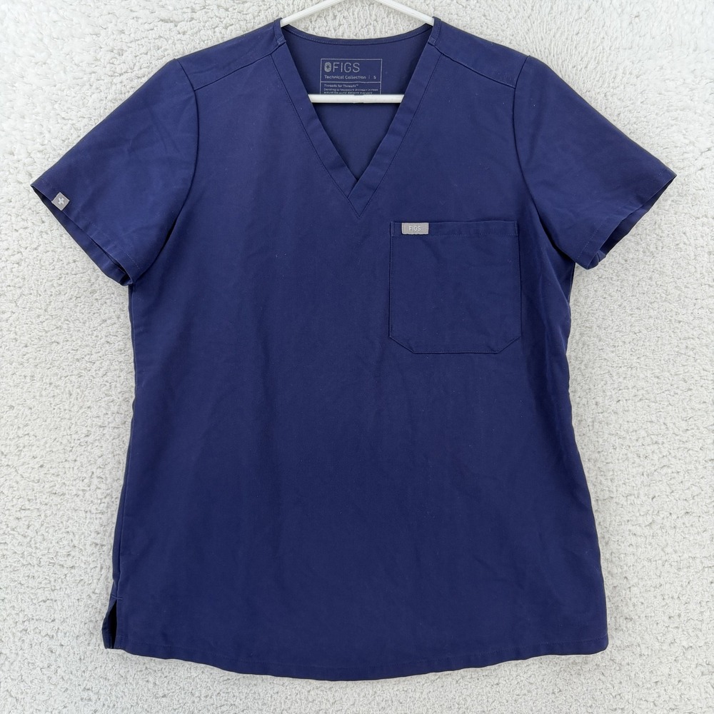 FIGS Scrub Top Womens Small Blue V Neck Short Sleeve Technical Stretch FN1000